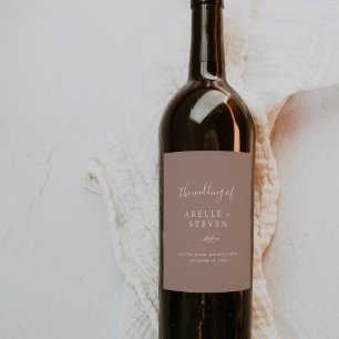 Minimal Leaf   Neutral Wedding Wine Label
