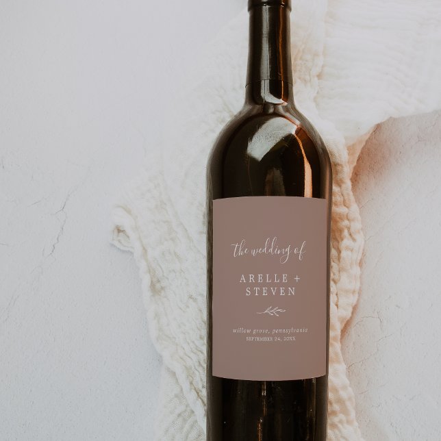 Minimal Leaf | Neutral Wedding Wine Label (Creator Uploaded)