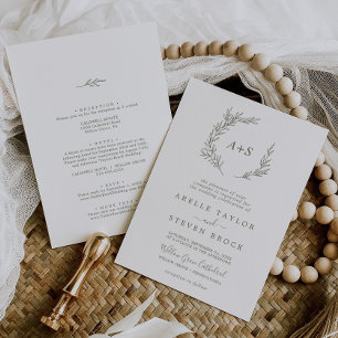 Minimal Leaf   Olive Green All In One Wedding Invitation