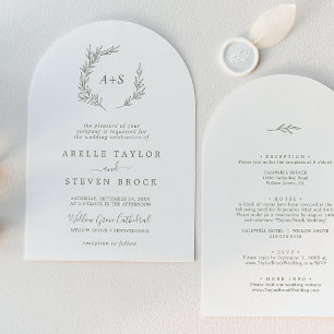 Minimal Leaf Olive Green Arch All In One Wedding Invitation