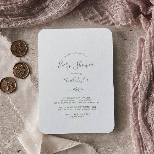 Minimal Leaf | Olive Green Baby Shower Invitation (Creator Uploaded)