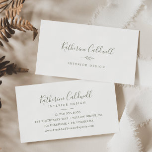 Minimal Leaf Olive Green Business Card