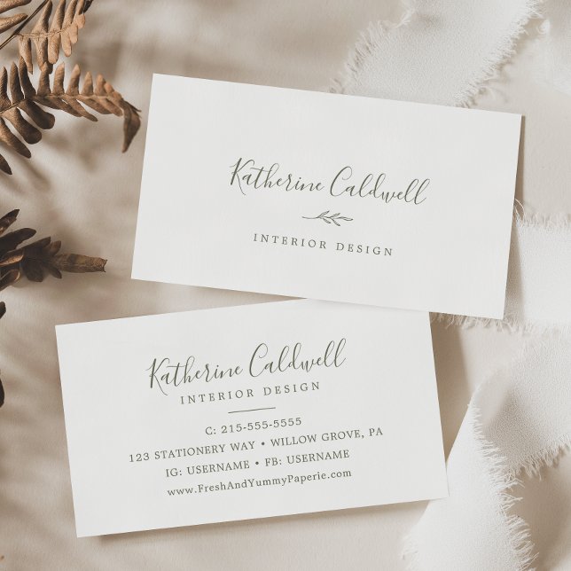 Minimal Leaf | Olive Green Business Card (Creator Uploaded)