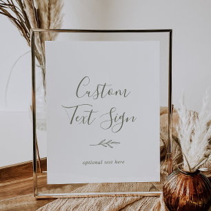 Minimal Leaf Olive Green Custom Text Sign