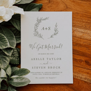 Minimal Leaf   Olive Green Elopement Announcement