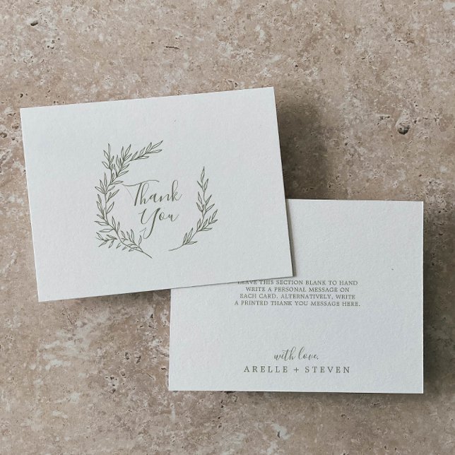Minimal Leaf | Olive Green Flat Thank You Card (Creator Uploaded)