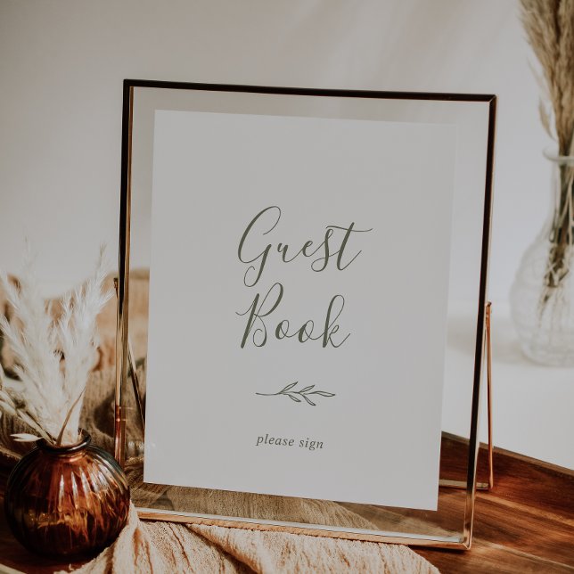 Minimal Leaf | Olive Green Guest Book Poster (Creator Uploaded)