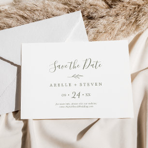 Minimal Leaf Olive Green Horizontal Save The Date
