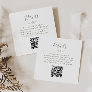 Minimal Leaf   Olive Green QR Code Wedding Details Enclosure Card