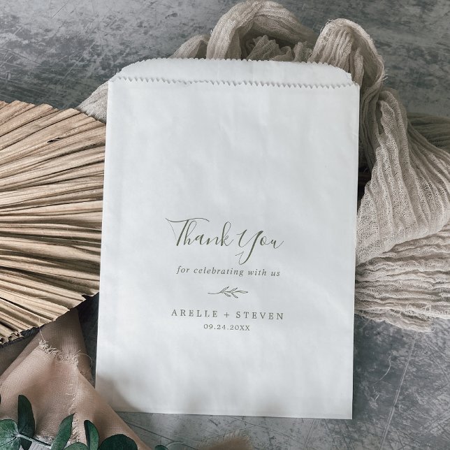Minimal Leaf | Olive Green Thank You Wedding Favour Bags (Creator Uploaded)