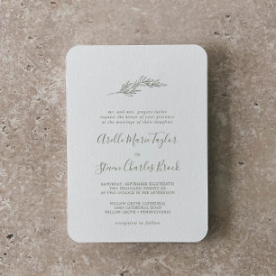 Minimal Leaf   Olive Green Traditional Wedding Invitation