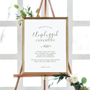 Minimal Leaf   Olive Green Unplugged Ceremony Sign