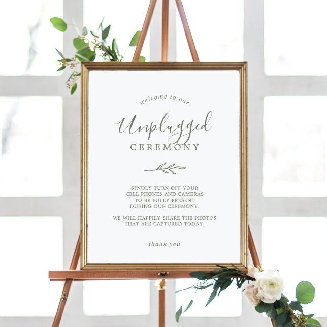 Minimal Leaf | Olive Green Unplugged Ceremony Sign (Creator Uploaded)
