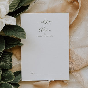 Minimal Leaf   Olive Green Wedding Advice Card