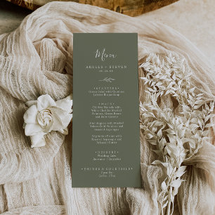 Minimal Leaf Olive Green Wedding Dinner Menu