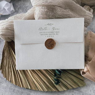 Minimal Leaf Olive Green Wedding Invitation Envelope