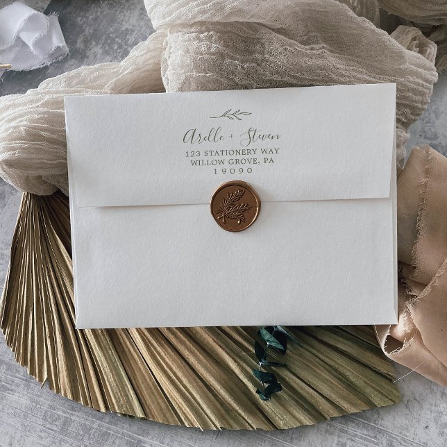 Minimal Leaf | Olive Green Wedding Invitation Envelope (Creator Uploaded)