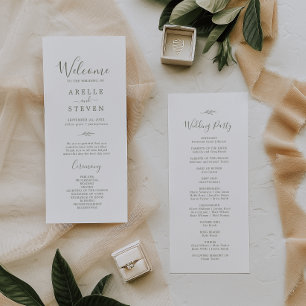 Minimal Leaf   Olive Green Wedding Program Programme