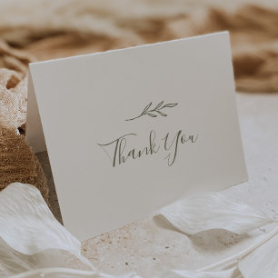 Minimal Leaf   Olive Green Wedding Thank You Card