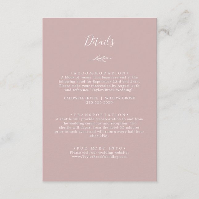 Minimal Leaf | Pink & White Details Enclosure Card (Front)