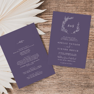 Minimal Leaf   Plum Purple All In One Wedding Invitation