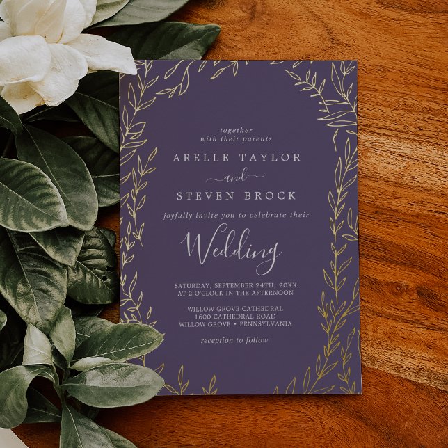 Minimal Leaf | Plum Purple and Gold Foil Wedding (Creator Uploaded)