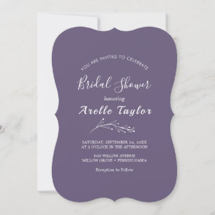 Minimal Leaf   Plum Purple Bridal Shower  Invitation