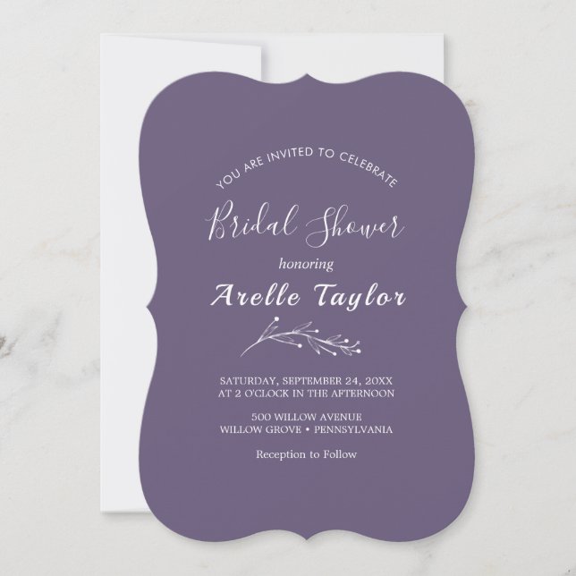 Minimal Leaf | Plum Purple Bridal Shower  Invitation (Front)