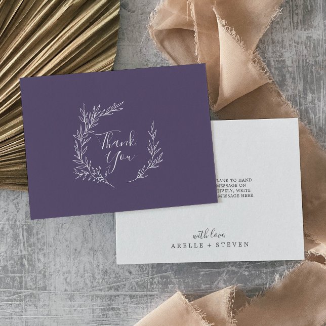 Minimal Leaf | Plum Purple Flat Thank You Card (Creator Uploaded)