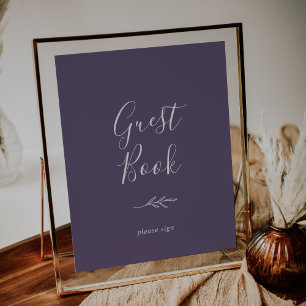 Minimal Leaf Plum Purple Guest Book Poster