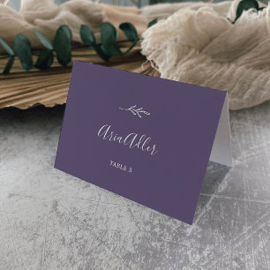 Minimal Leaf Plum Purple Guest Name Place Cards