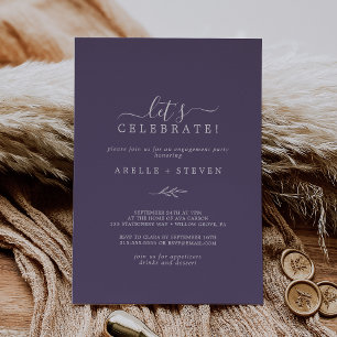 Minimal Leaf Plum Purple Let's Celebrate Invitation