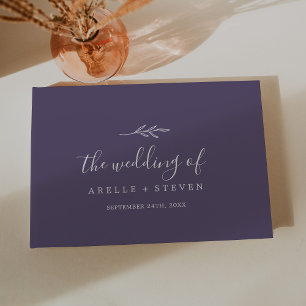 Minimal Leaf Plum Purple Monogram Back Wedding Guest Book