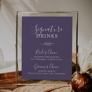 Minimal Leaf   Plum Purple Signature Drinks Poster