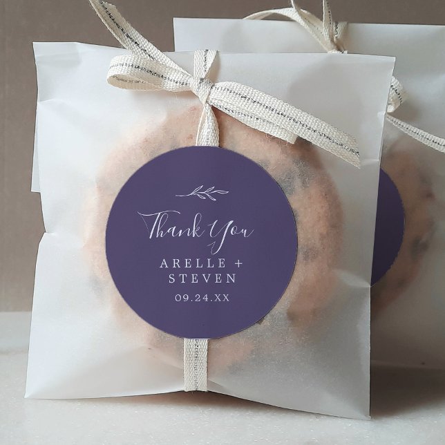 Minimal Leaf | Plum Purple Thank You Favour Sticke Classic Round Sticker (Creator Uploaded)