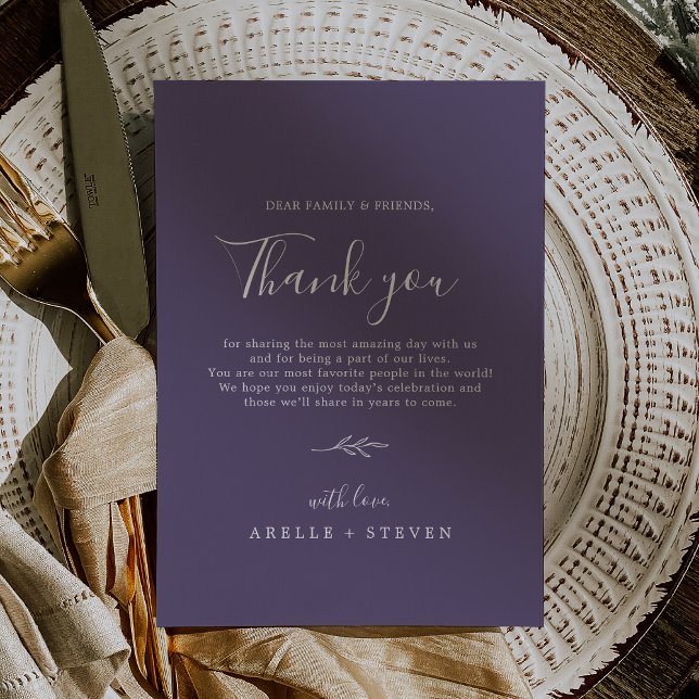 Minimal Leaf Plum Purple Thank You Reception Card (Minimal Leaf Plum Purple Thank You Reception Card)