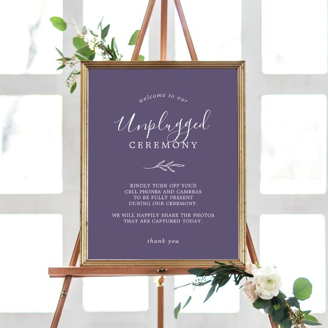 Minimal Leaf | Plum Purple Unplugged Ceremony Sign (Creator Uploaded)