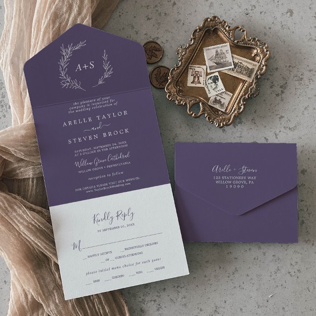 Minimal Leaf | Plum Purple Wedding All In One Invitation (Creator Uploaded)
