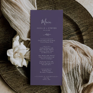 Minimal Leaf Plum Purple Wedding Dinner Menu