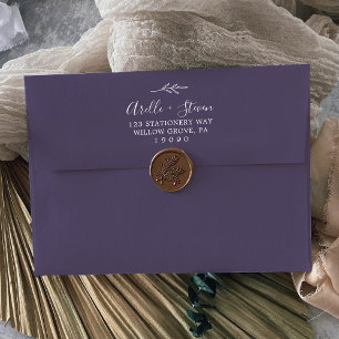 Minimal Leaf   Plum Purple Wedding Invitation Envelope