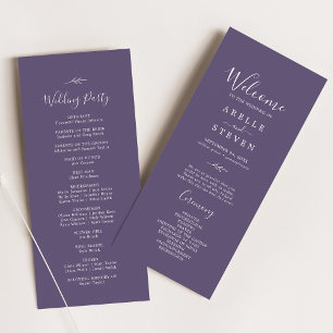 Minimal Leaf Plum Purple Wedding Program Programme
