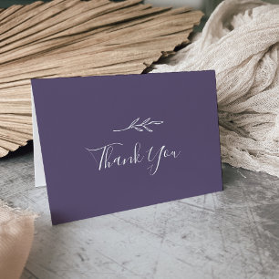 Minimal Leaf Plum Purple Wedding Thank You Card