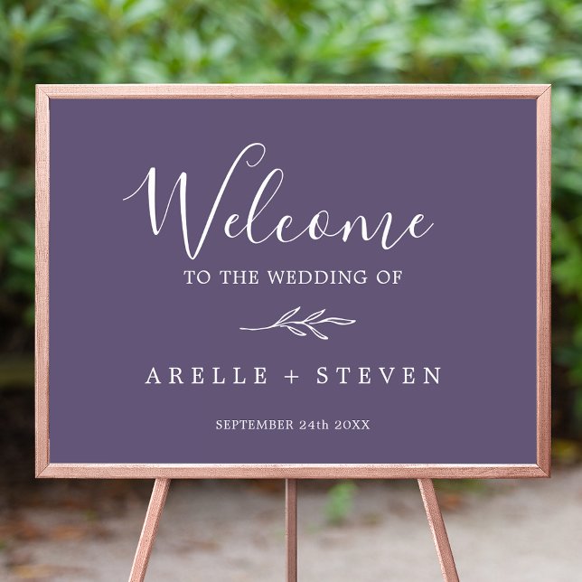 Minimal Leaf | Plum Purple Wedding Welcome Poster (Creator Uploaded)