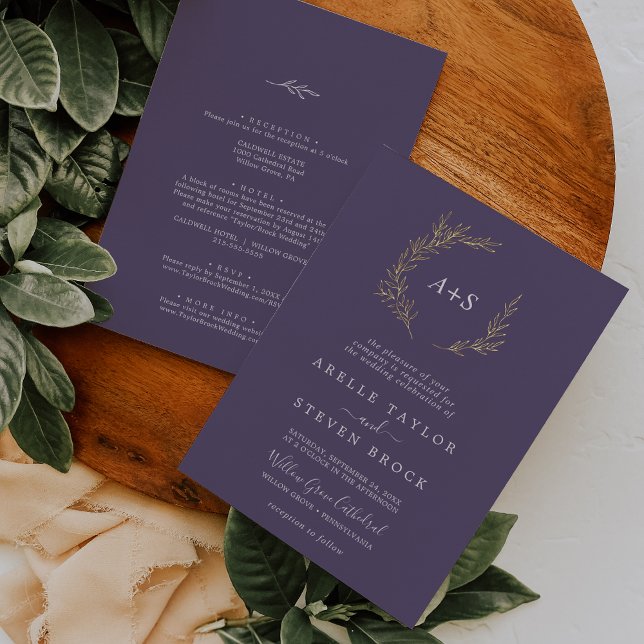 Minimal Leaf Purple Gold Foil All In One Wedding (Creator Uploaded)