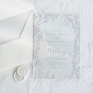 Minimal Leaf Purple Greenery Elegant Boho Wedding Acrylic Invitations