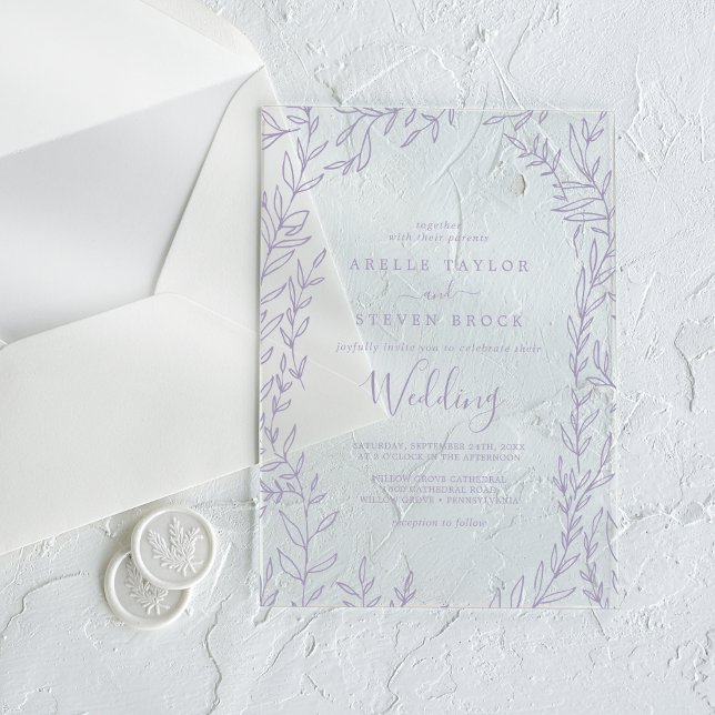 Minimal Leaf Purple Greenery Elegant Boho Wedding Acrylic Invitations (Minimal Leaf Purple Greenery Elegant Boho Wedding Acrylic Invitations)