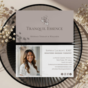 Minimal Leaf Registered Massage Therapist Photo  Business Card
