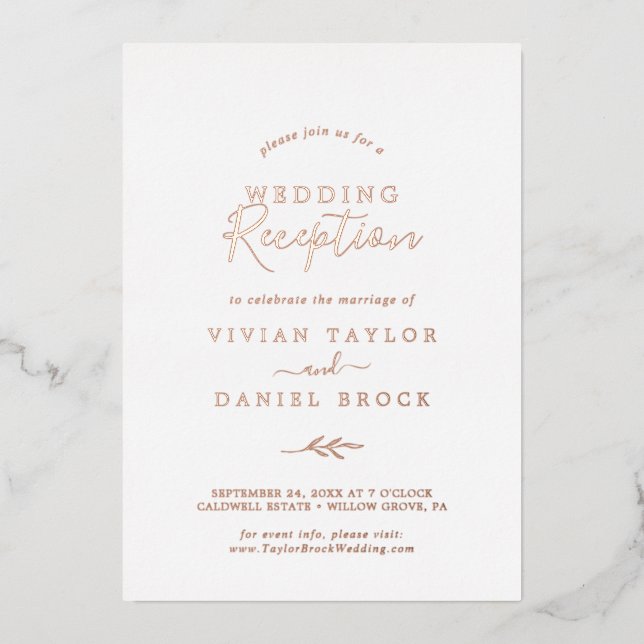 Minimal Leaf | Rose Gold Foil Wedding Reception (Front)