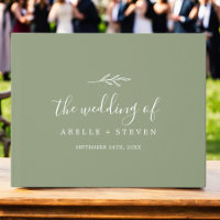 Minimal Leaf | Sage Blank Pages Wedding Guest Book