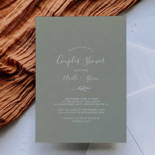 Minimal Leaf Sage Green Couples Shower Invitation